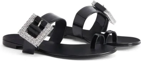 Giuseppe Zanotti Miss Buckle crystal-embellished patent sandals Black