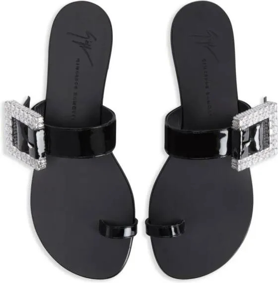 Giuseppe Zanotti Miss Buckle crystal-embellished patent sandals Black