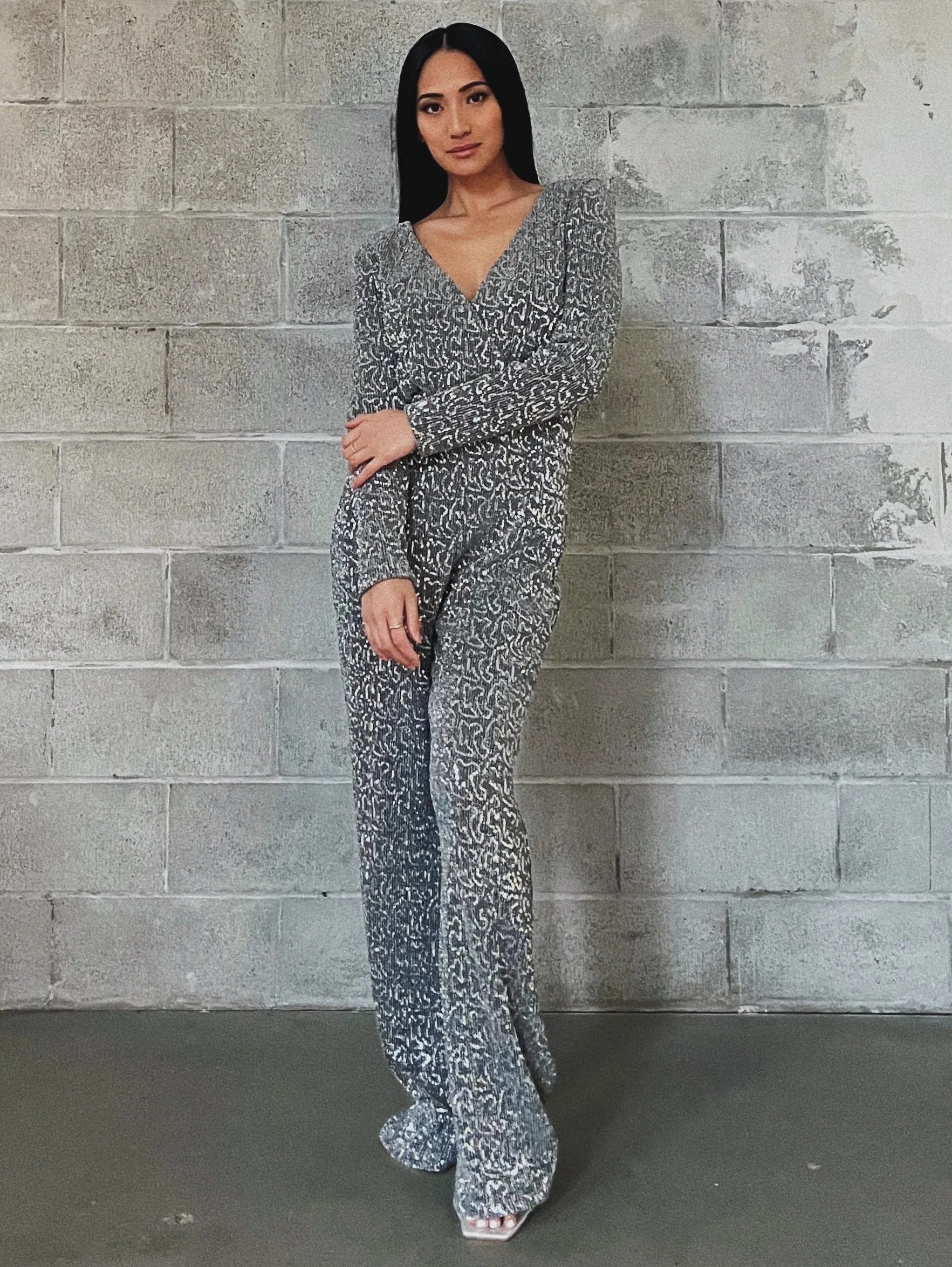 GLAMOROUS Sequin V-Neck Jumpsuit