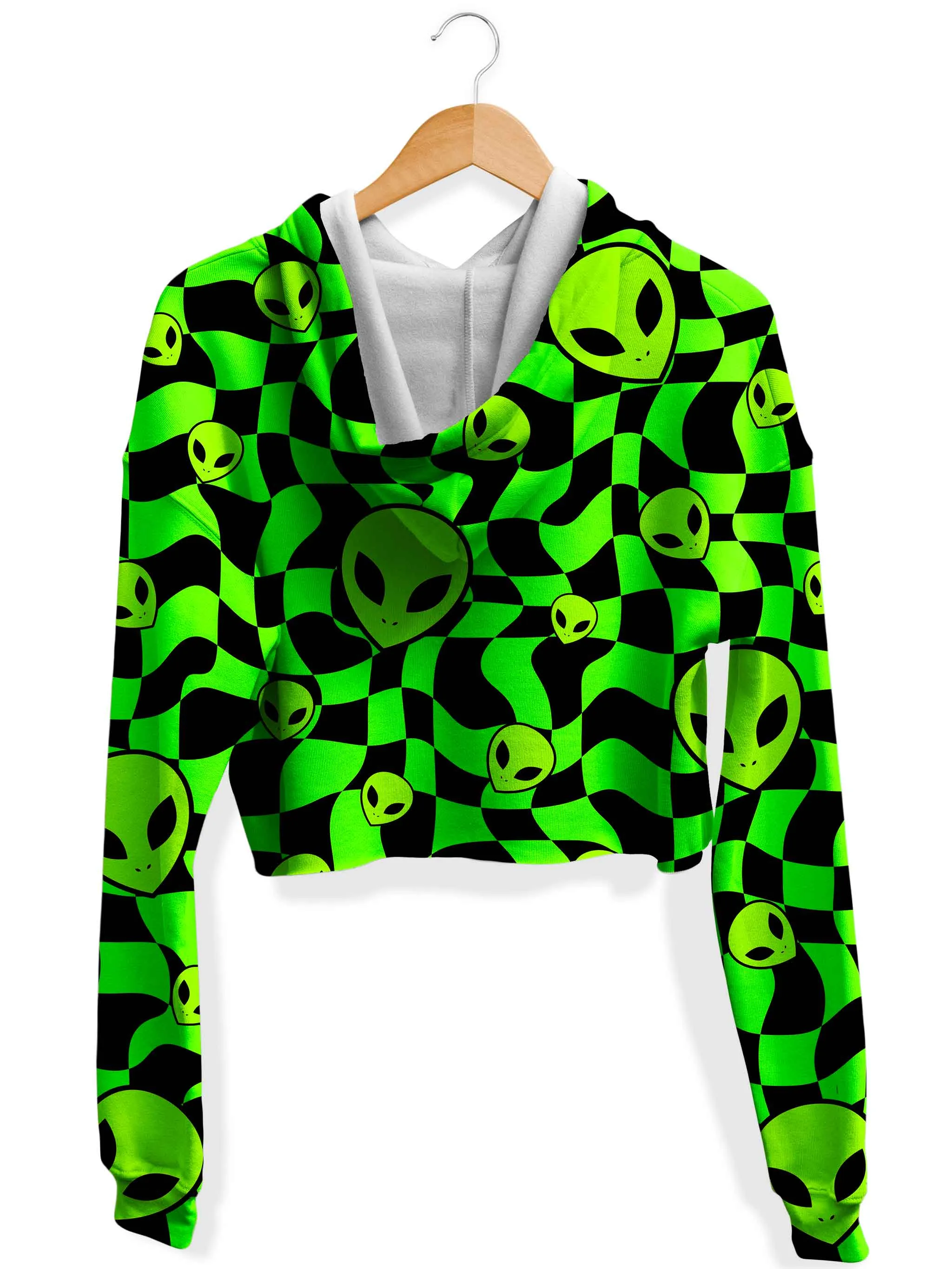 Green Aliens Fleece Crop Hoodie