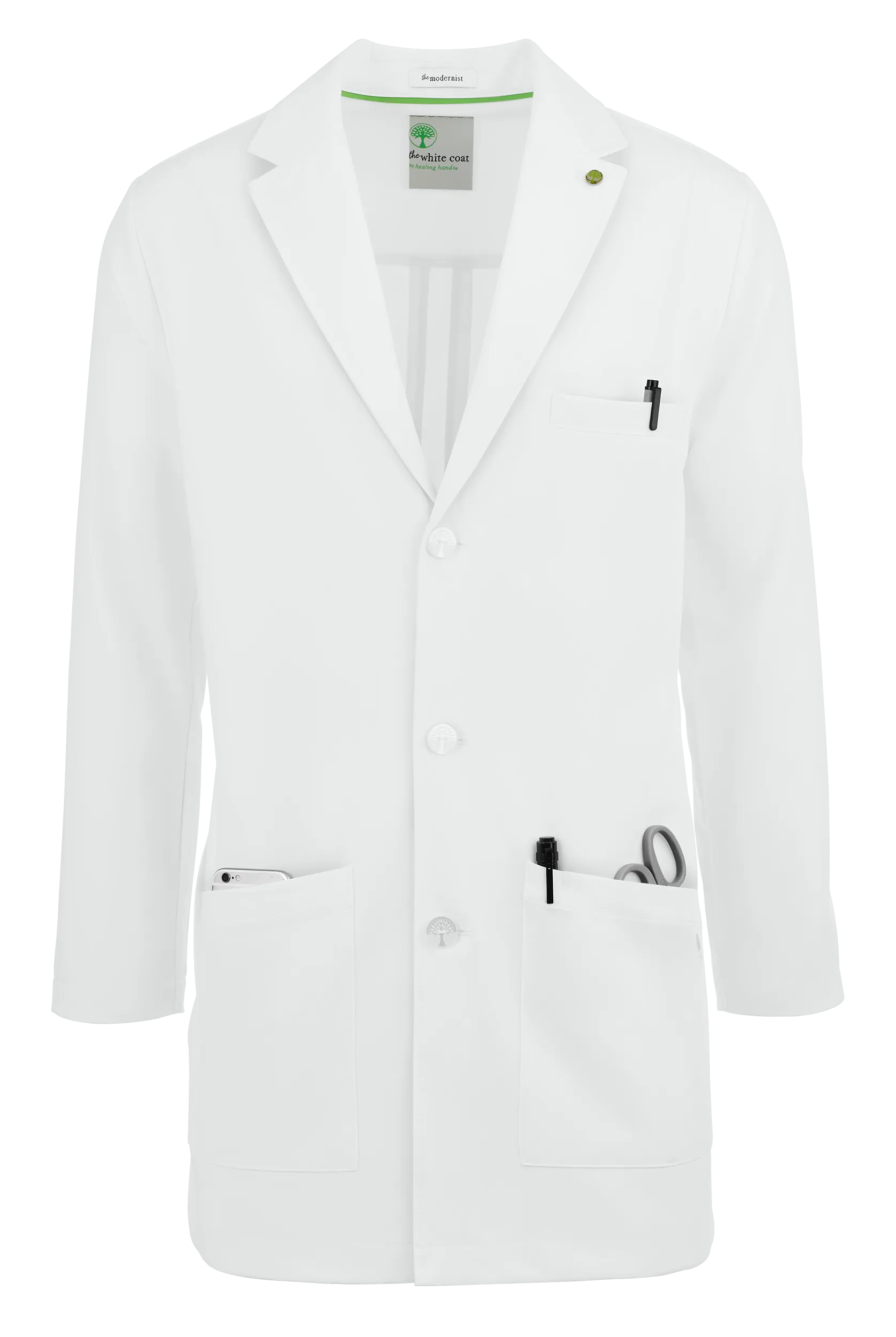 Healing Hands White Coat Modernist Men's 35 ½" 5-Pocket STRETCH Lab Coat