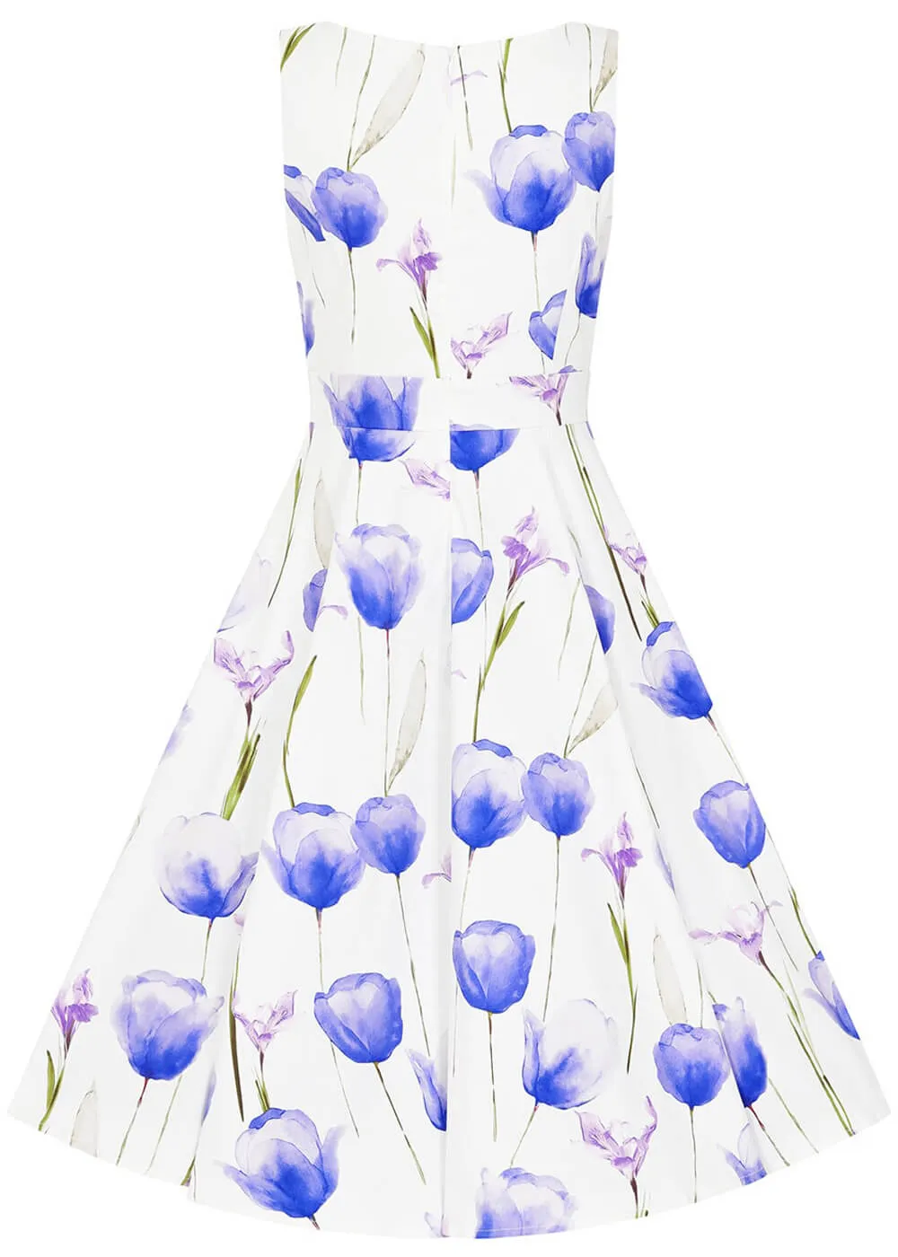 Hearts & Roses Cathy Floral 50's Swing Dress White Blue