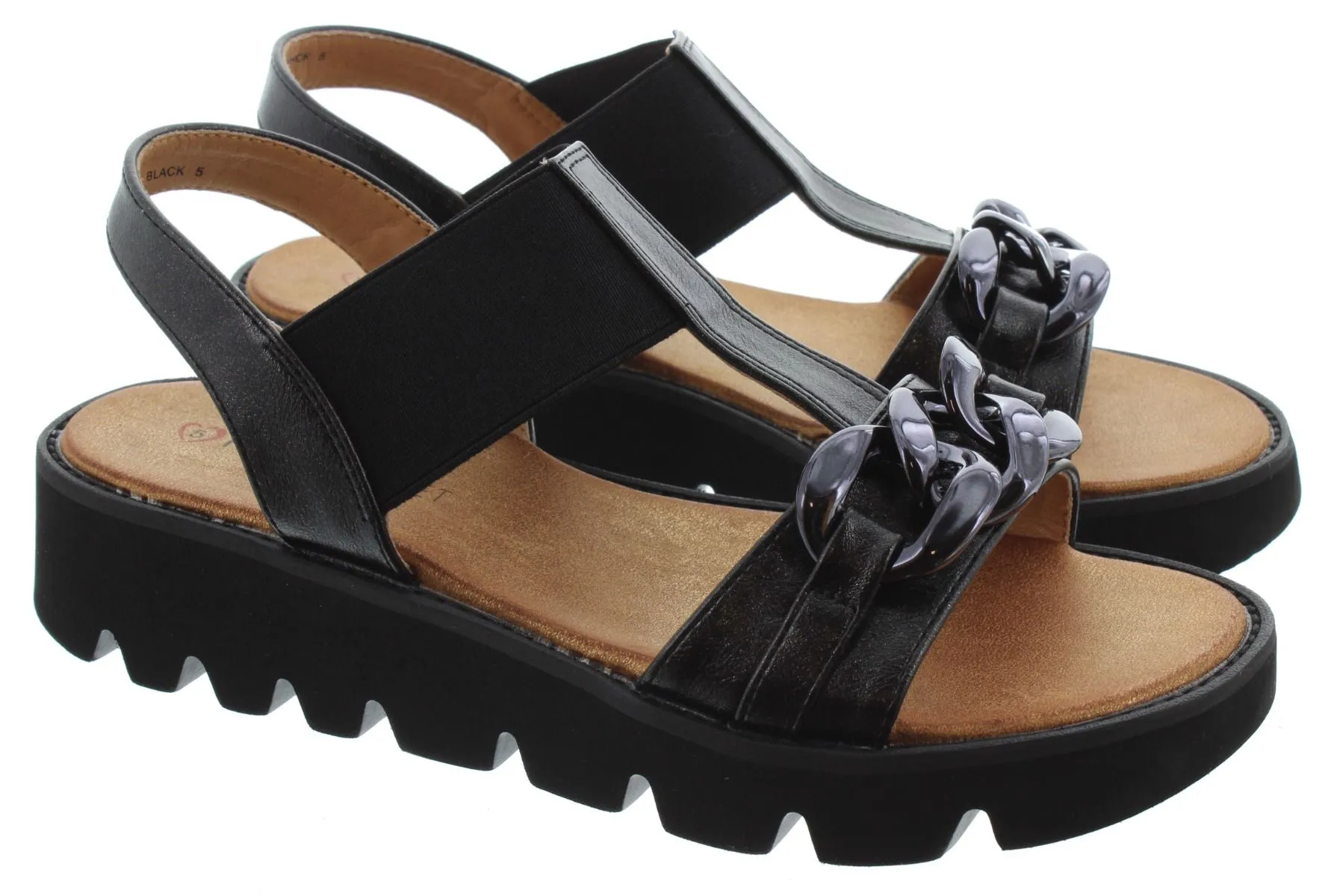 HEAVENLY FEET Ladies Lulu Chain Sandals In Black