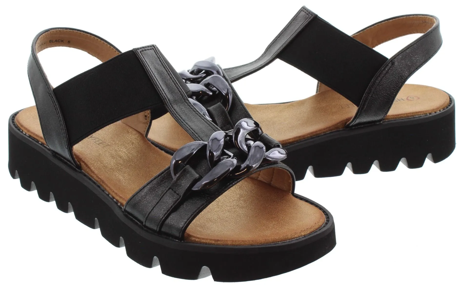 HEAVENLY FEET Ladies Lulu Chain Sandals In Black