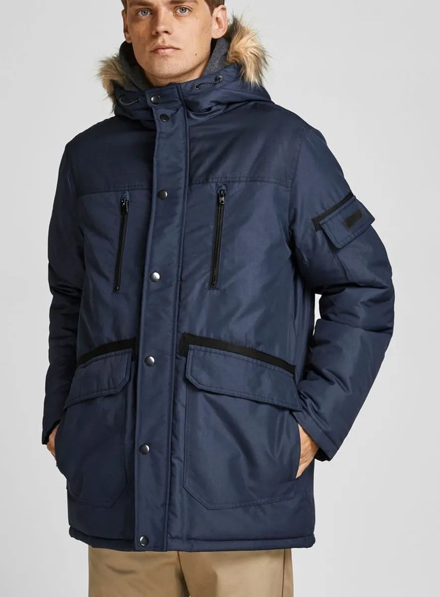 Jack & Jones Hooded Globe Parka Jacket Navy Blazer