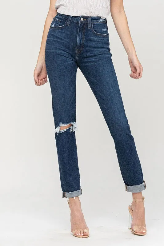 Juniper Distressed Roll Up Stretch Mom Jeans