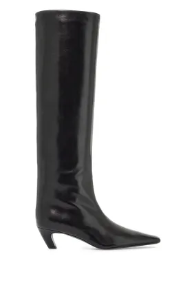 Khaite Davis Knee High Shiny Leather Boots   Black