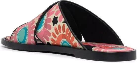 La DoubleJ daisy-print criss-cross sandals Black