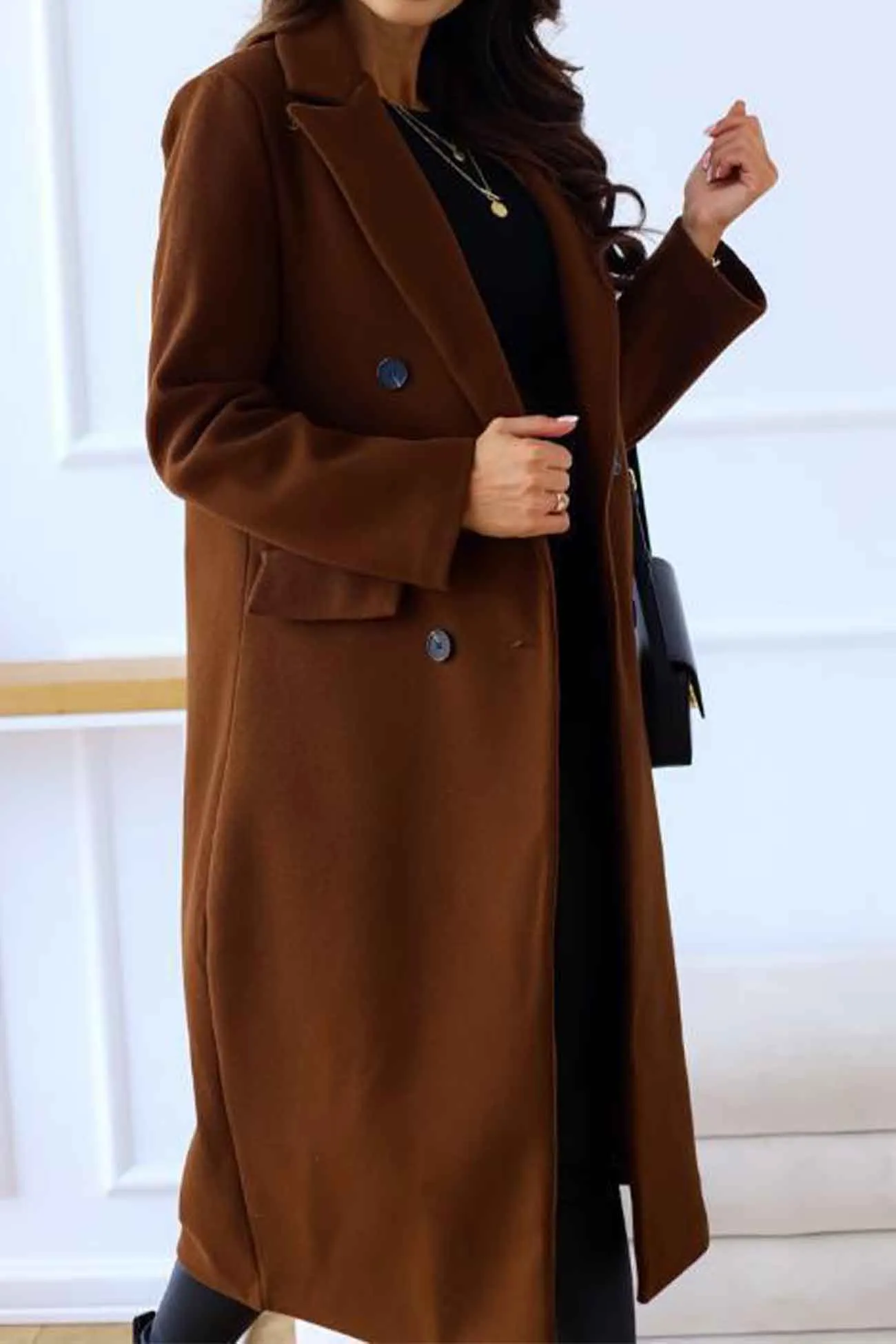 Lapel Double Breasted Long Sleeve Coat