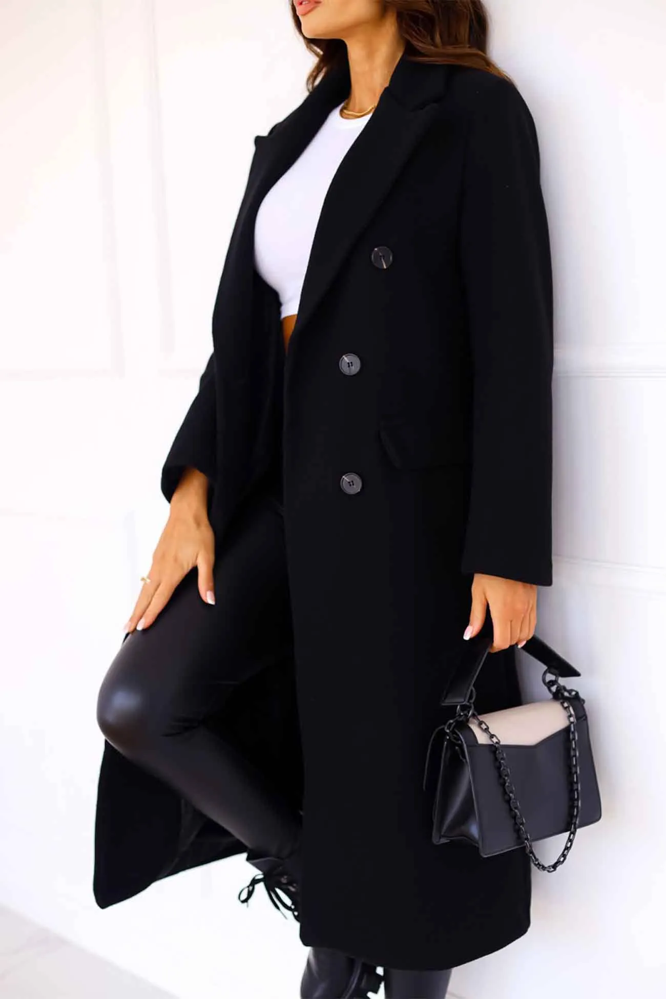 Lapel Double Breasted Long Sleeve Coat