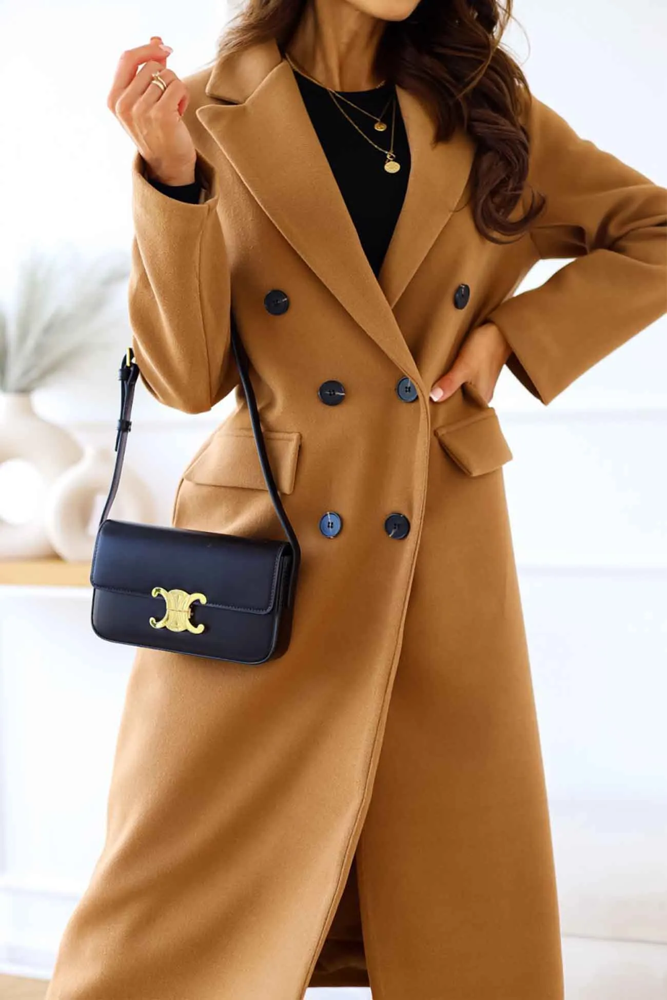 Lapel Double Breasted Long Sleeve Coat