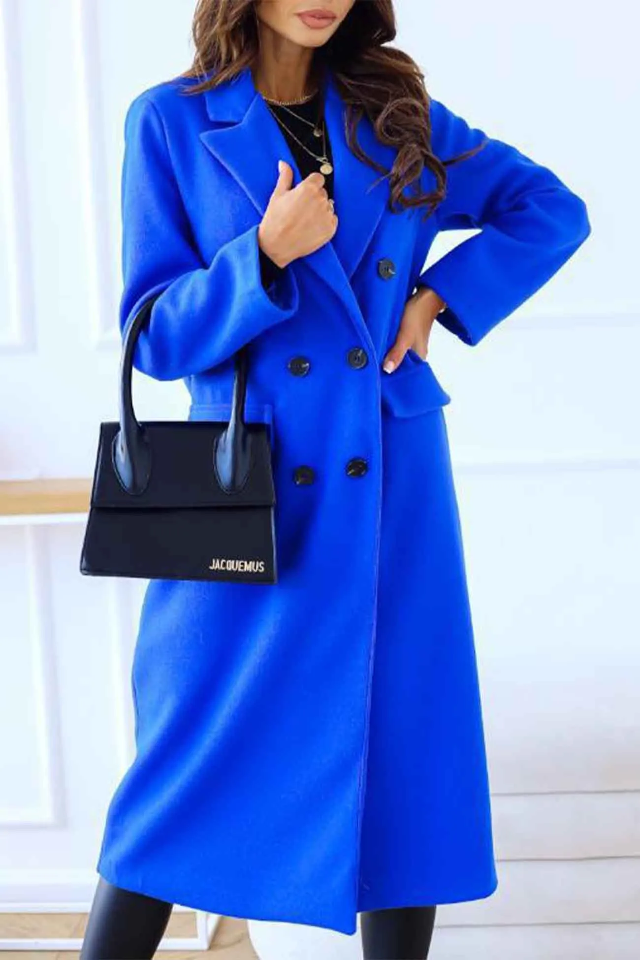 Lapel Double Breasted Long Sleeve Coat