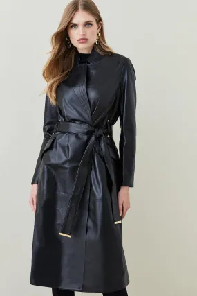 Leather Investment Notch Neck Coat | Karen Millen