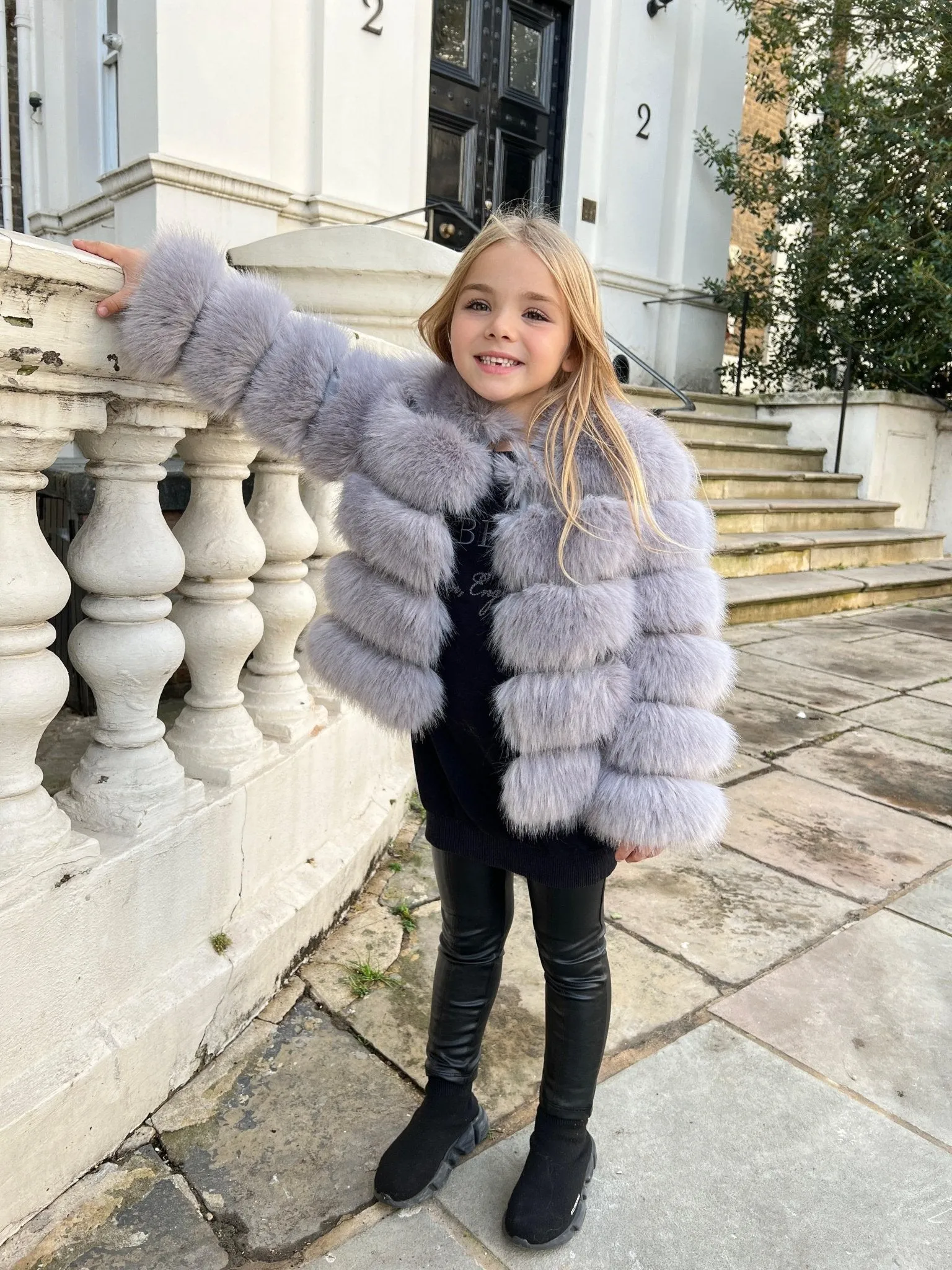 Light Grey Childrens Faux Fur Coat