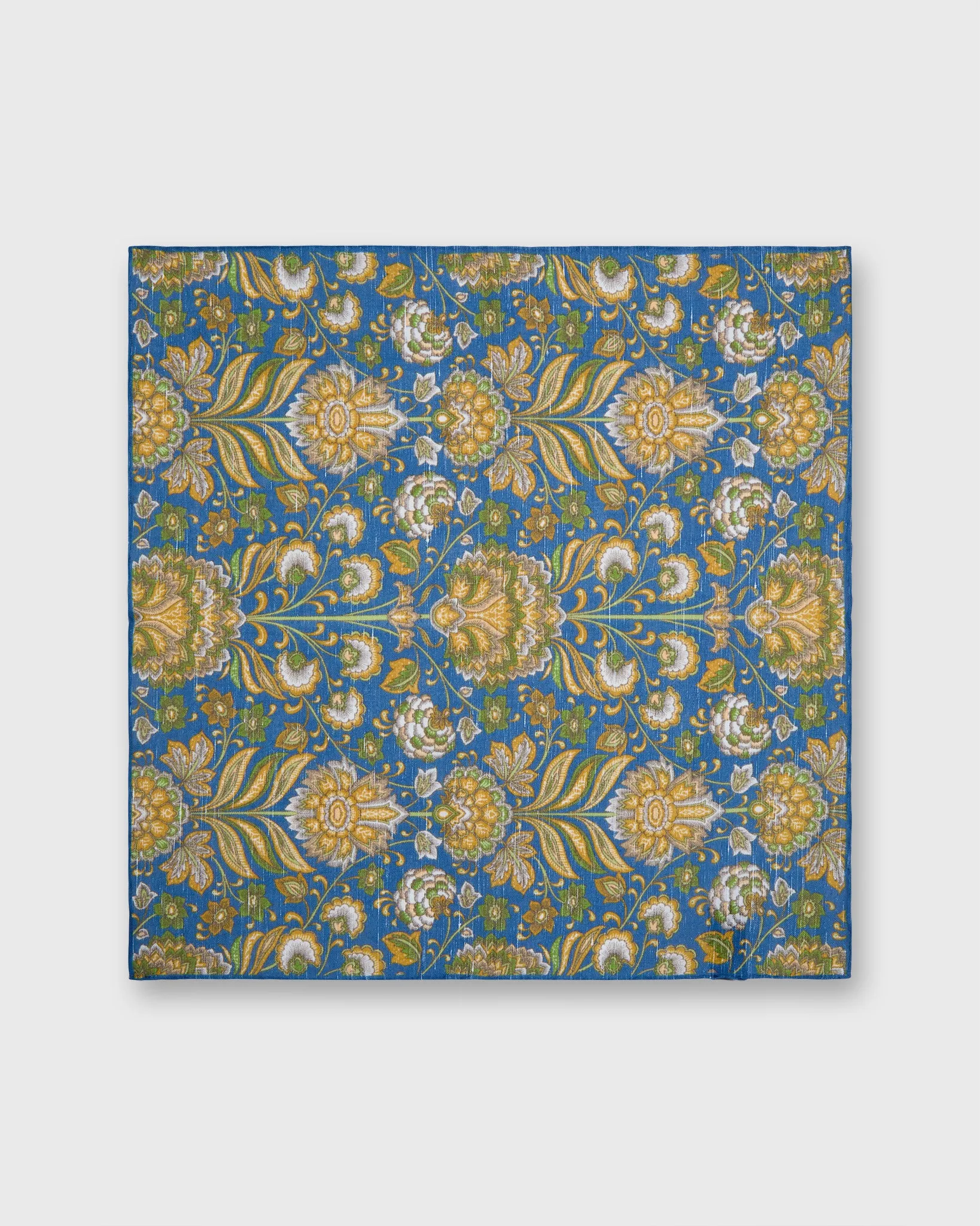 Linen/Cotton Print Pocket Square in Blue/Green/Yellow Floral