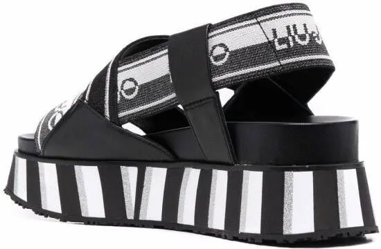 LIU JO Frida striped logo-print sandals Black