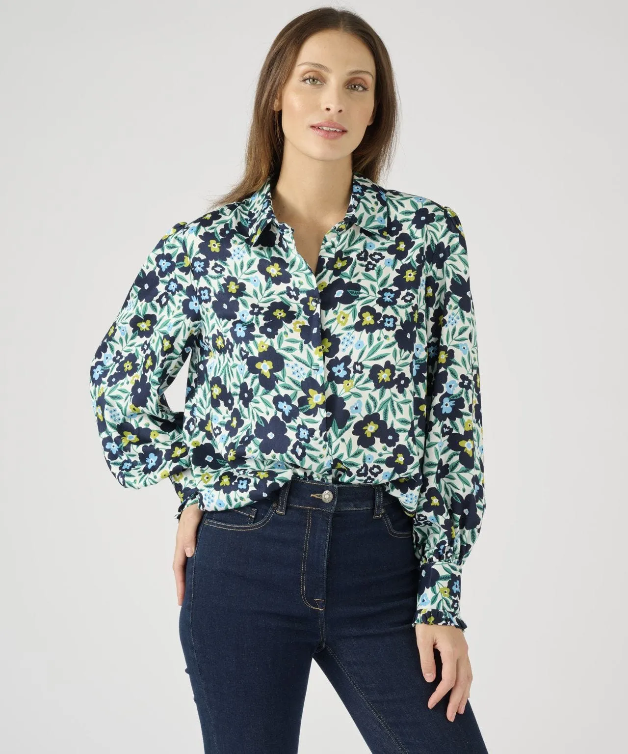 Long Sleeve Bold Floral Print Blouse