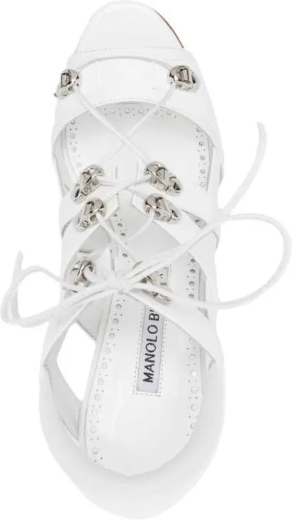 Manolo Blahnik Problax 106mm lace-up sandals White