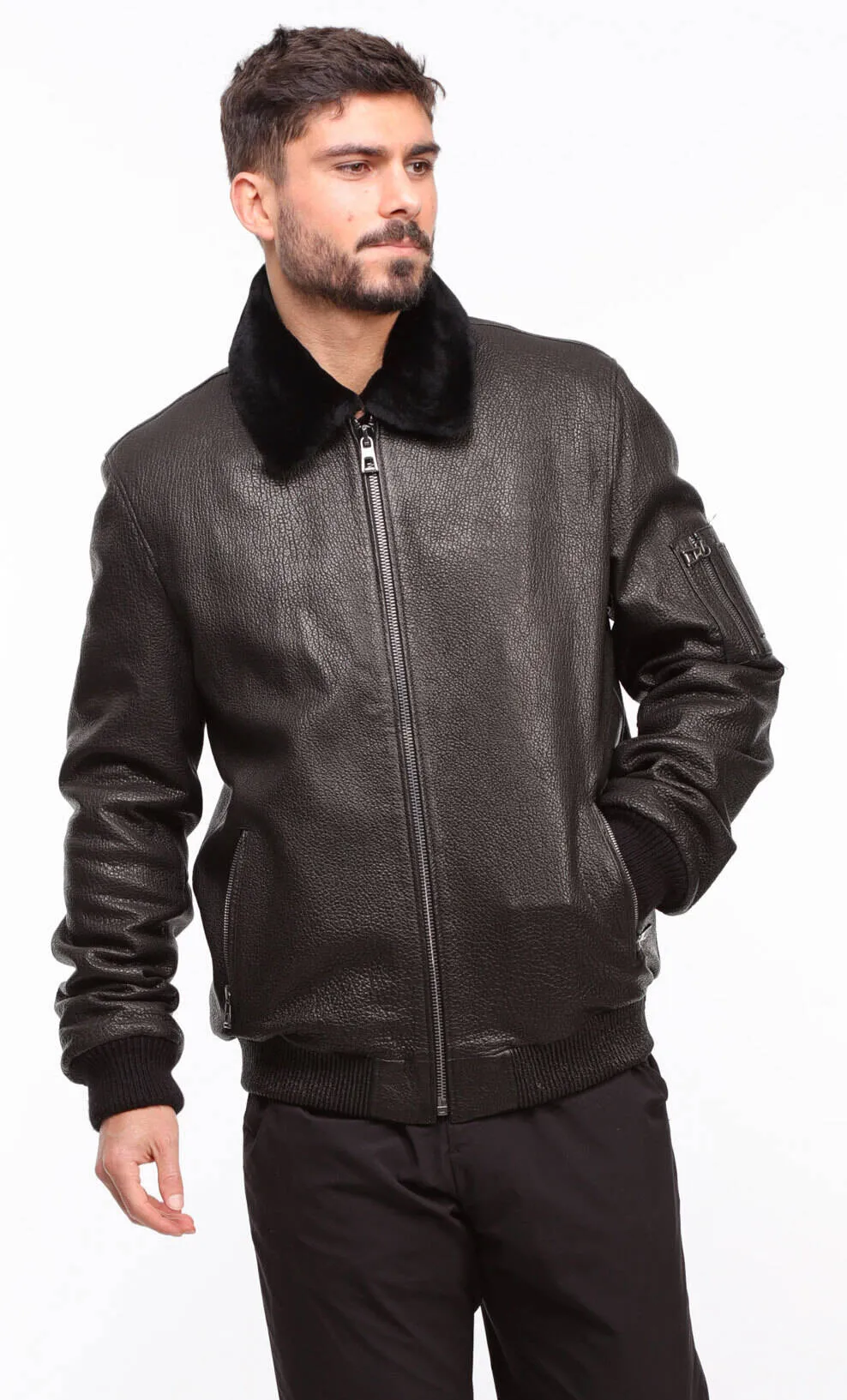 Men's black leather jacket in \patrol\ pilot style