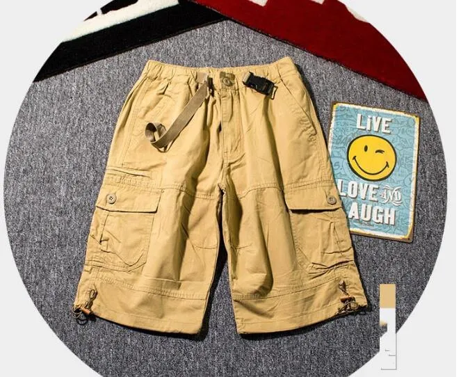 Men's Cotton Summer Casual Solid Mid waist Baggy Cargo Shorts