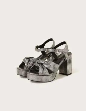 Metallic Twist Knot Platform Heels Pewter