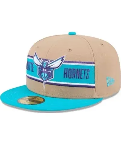 New Era Men's NBA Tan/Teal Charlotte Hornets 2024 NBA Draft 59FIFTY Fitted Hat