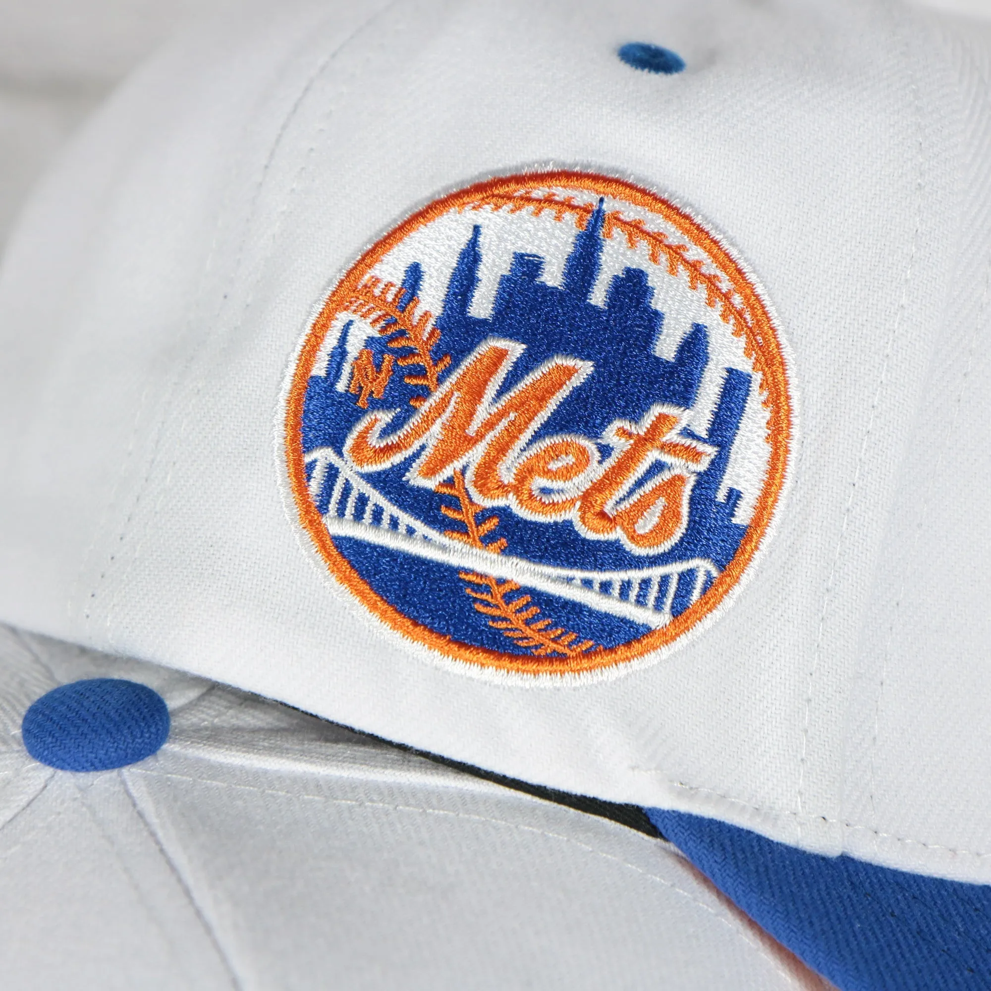 New York Mets Cooperstown Mets Jersey Script 1962 Mets logo side patch Evergreen Pro | White/Royal Snapback Hat