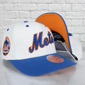 New York Mets Cooperstown Mets Jersey Script 1962 Mets logo side patch Evergreen Pro | White/Royal Snapback Hat