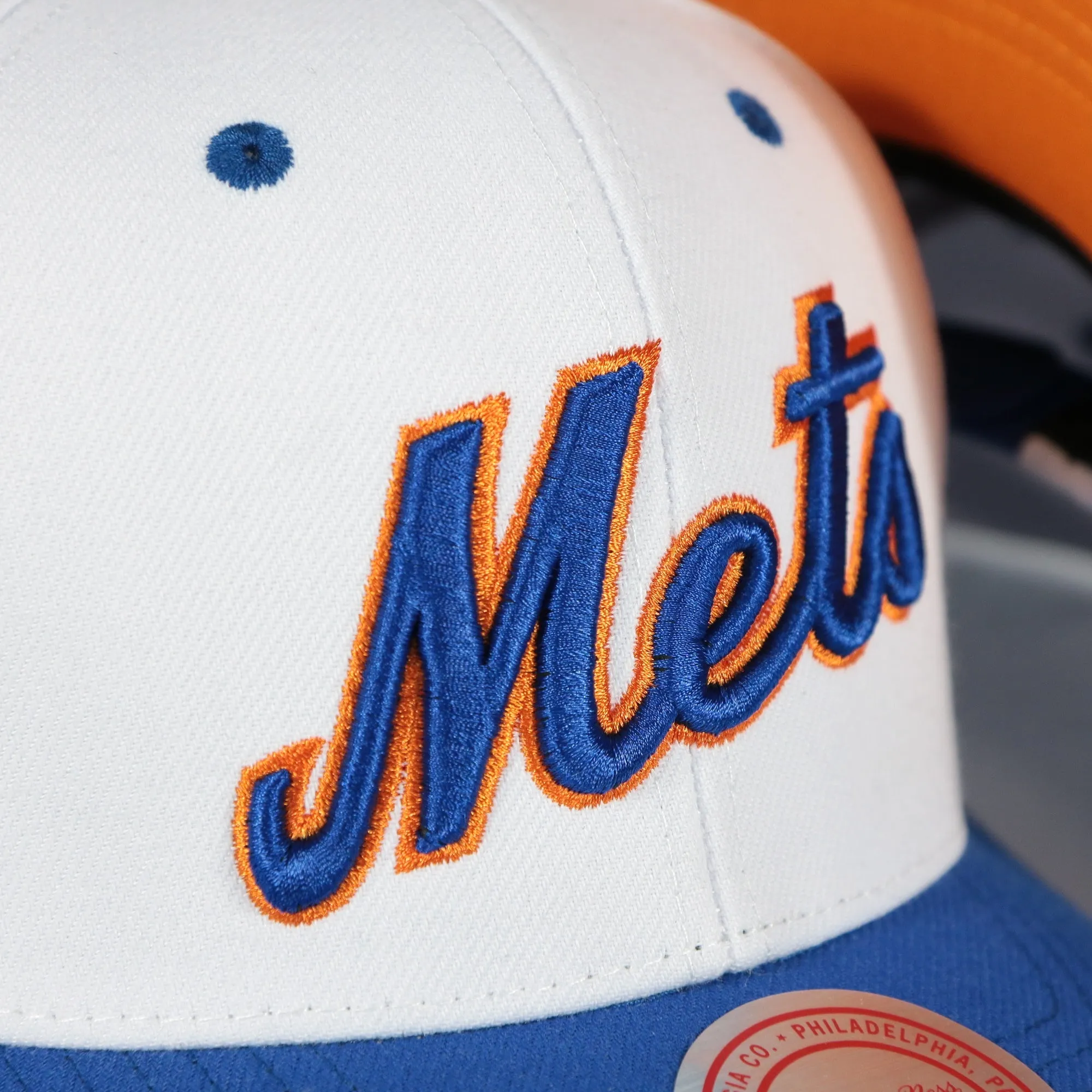 New York Mets Cooperstown Mets Jersey Script 1962 Mets logo side patch Evergreen Pro | White/Royal Snapback Hat