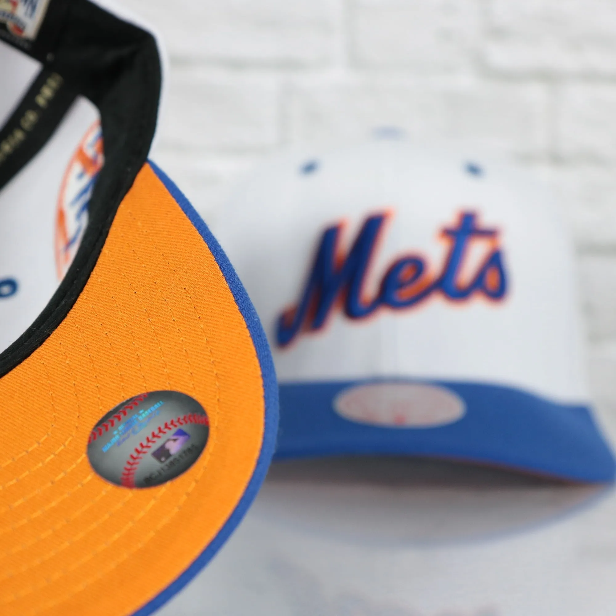 New York Mets Cooperstown Mets Jersey Script 1962 Mets logo side patch Evergreen Pro | White/Royal Snapback Hat