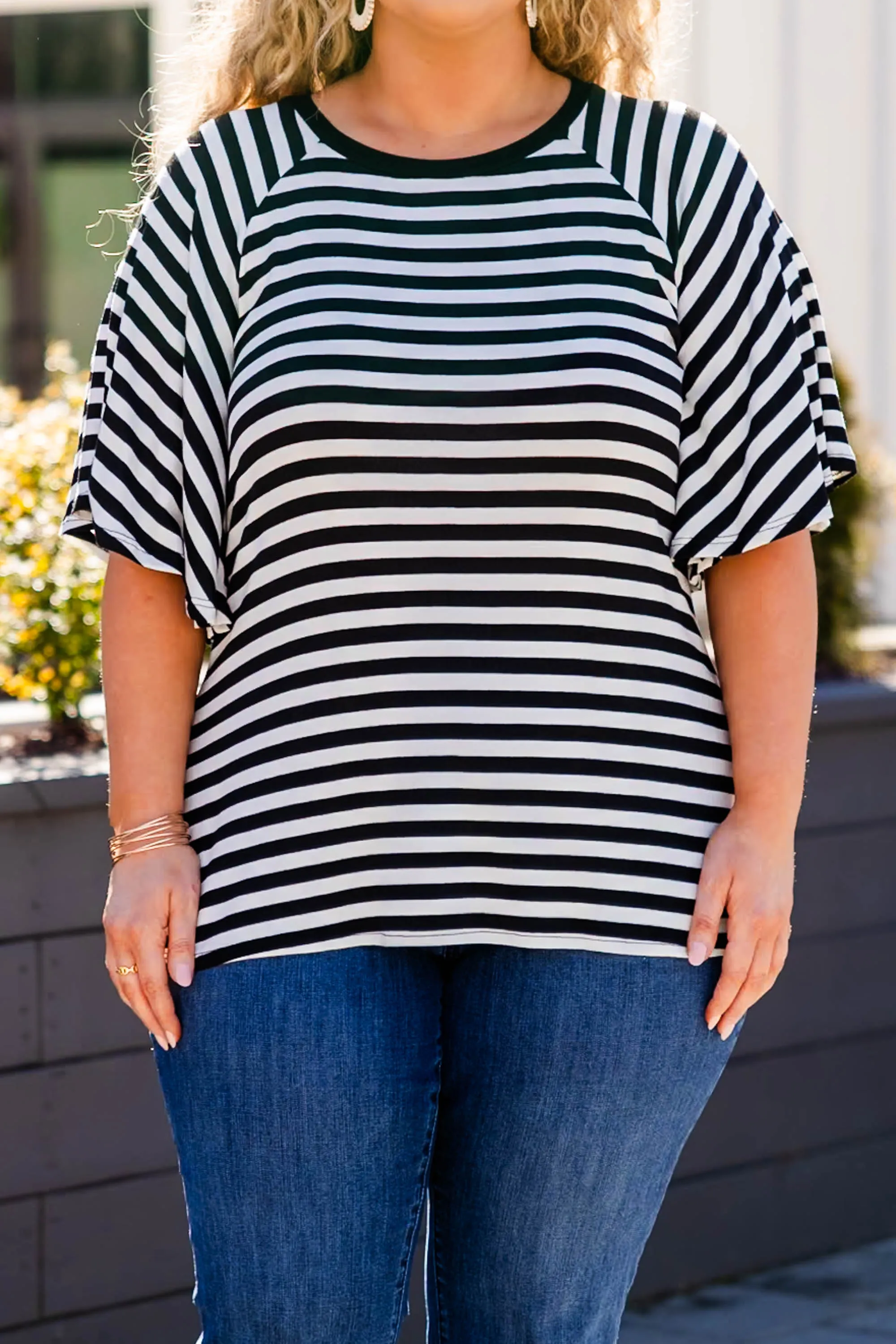 One's True Stripes Top, Black/Ivory