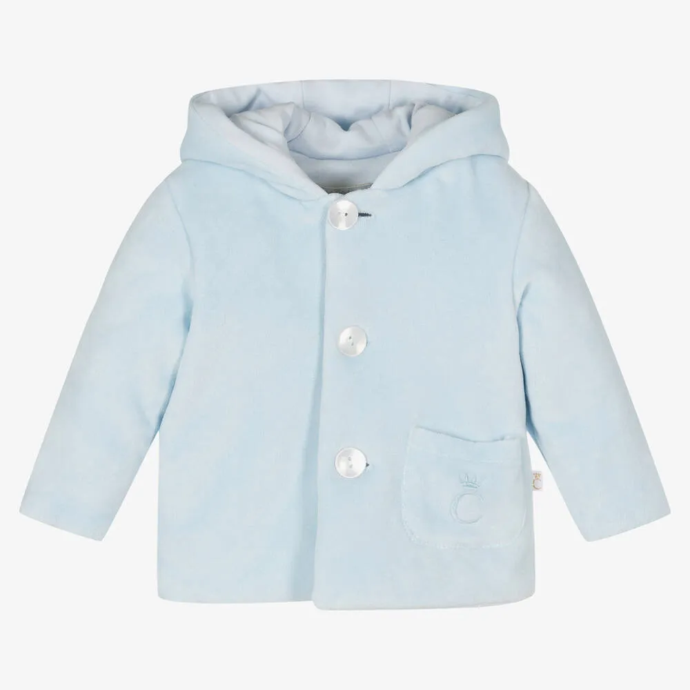 Pale Blue Velour Hooded Pram Coat