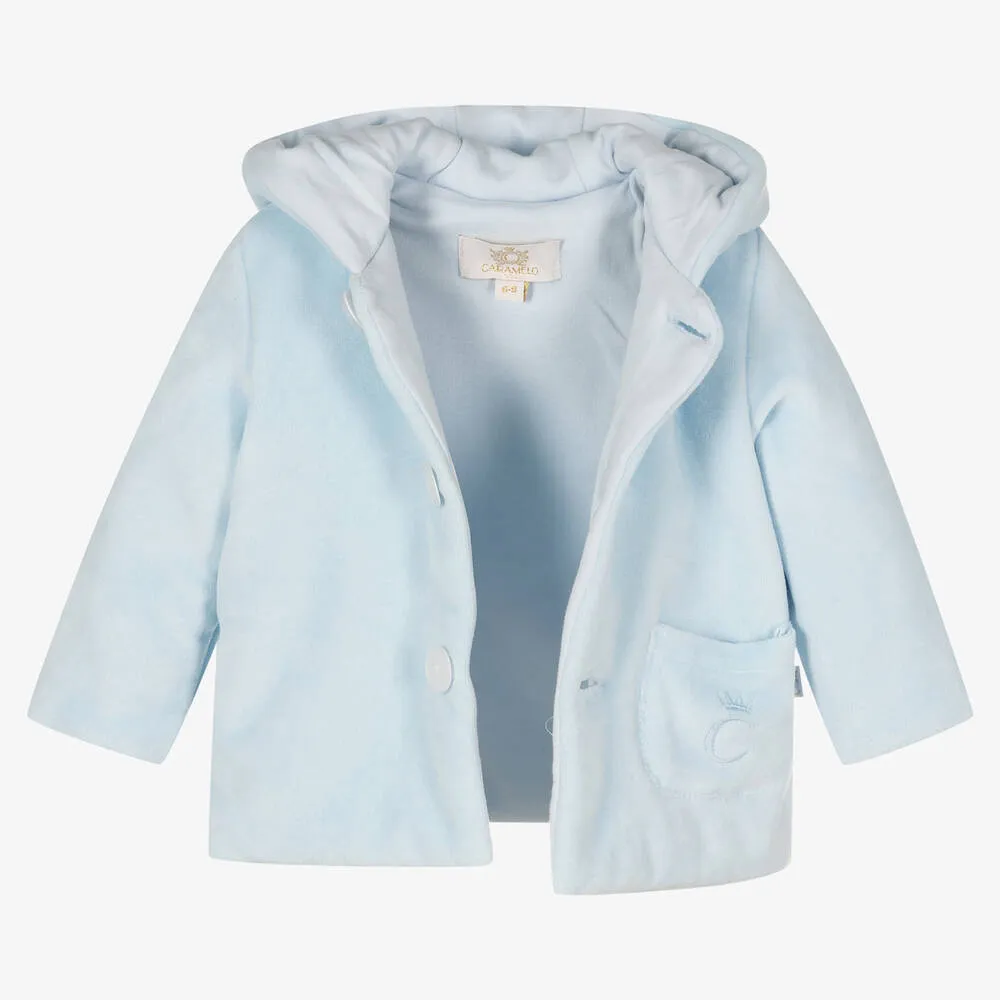 Pale Blue Velour Hooded Pram Coat