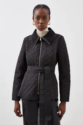 Quilted Peplum Belted Coat | Karen Millen