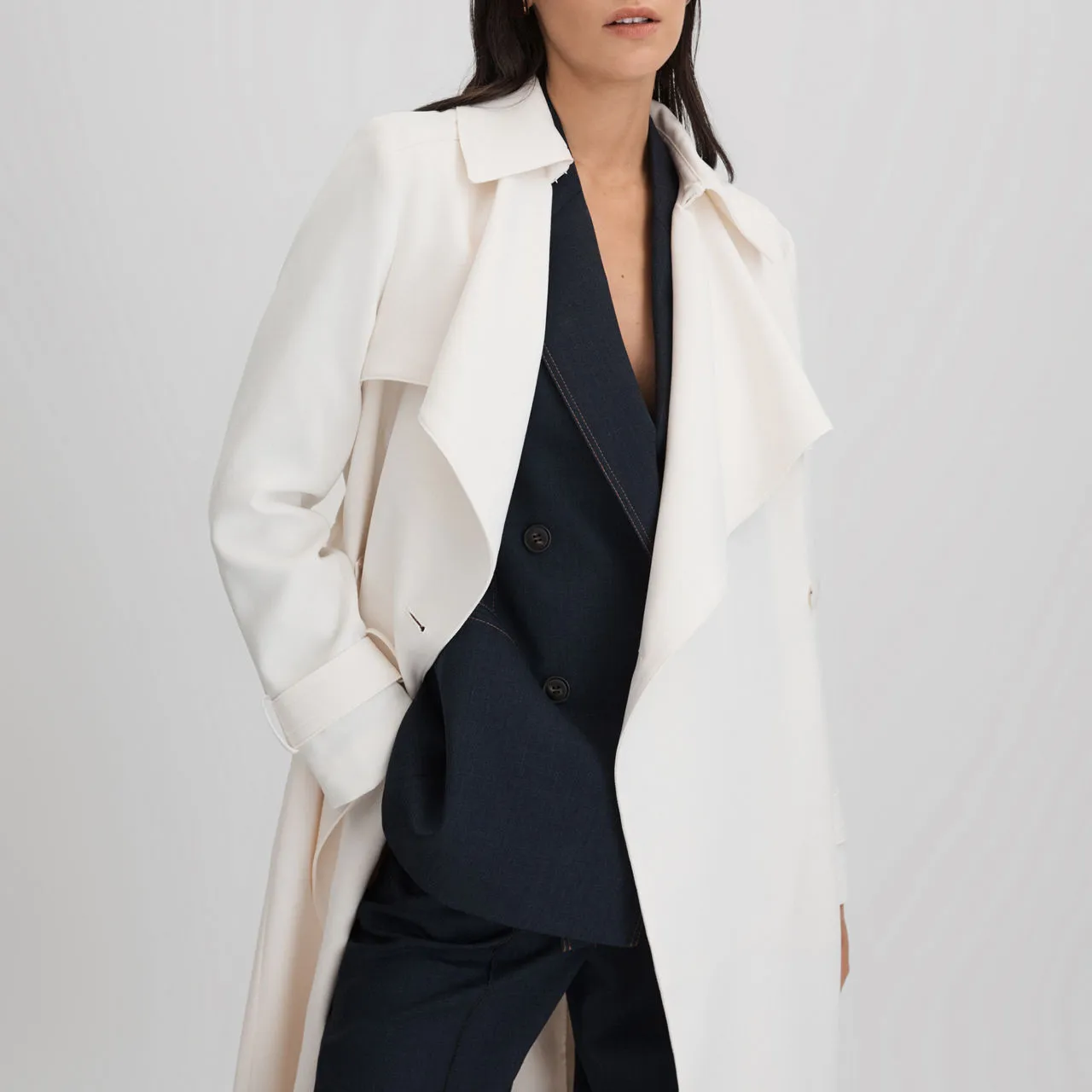 REISS Etta Trench Coat - White