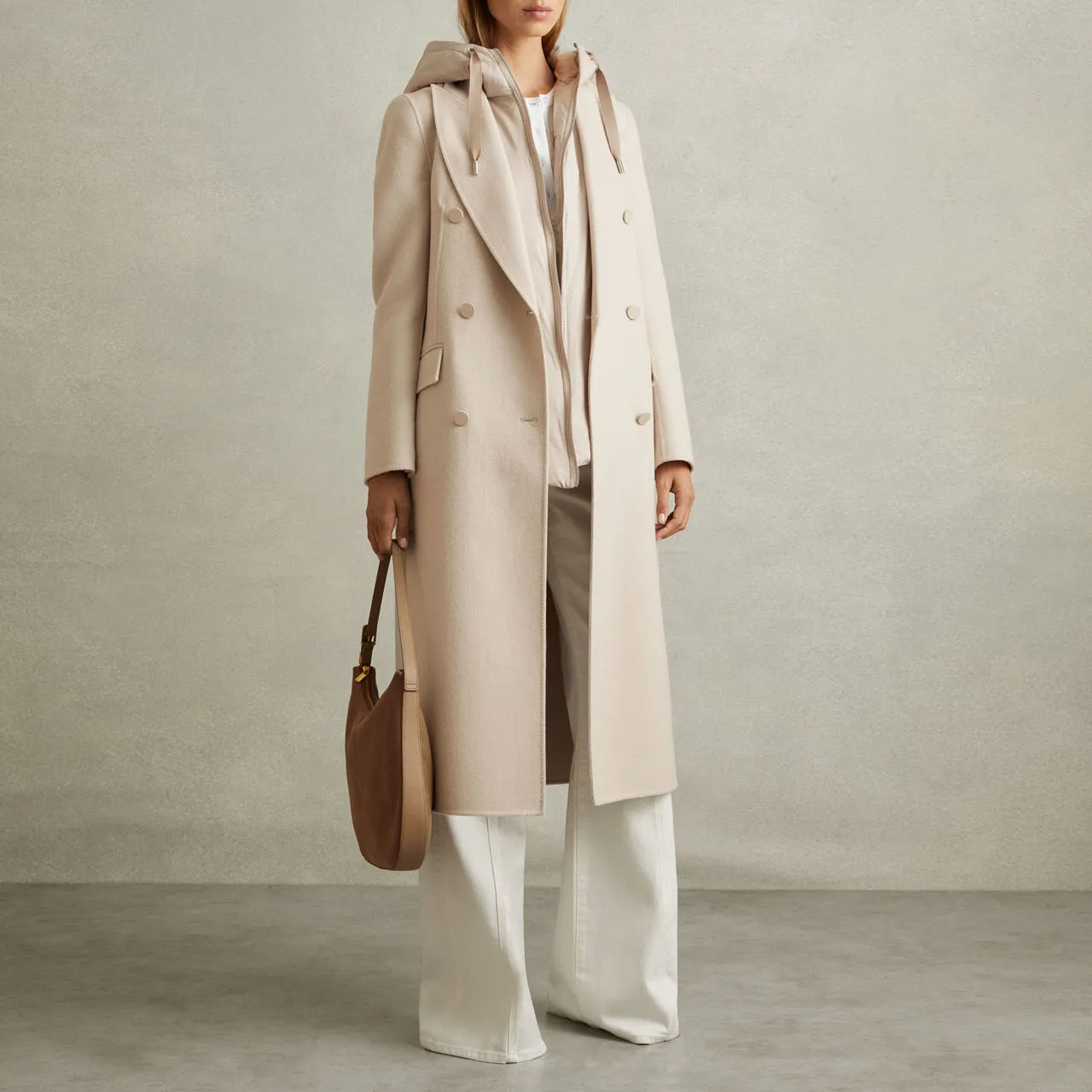 REISS Maeve Double-Breasted Trench Coat - Beige