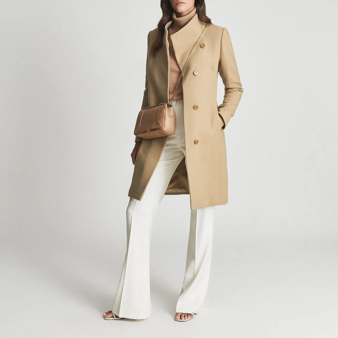 REISS Mia Asymmetric Wrap Coat - Brown