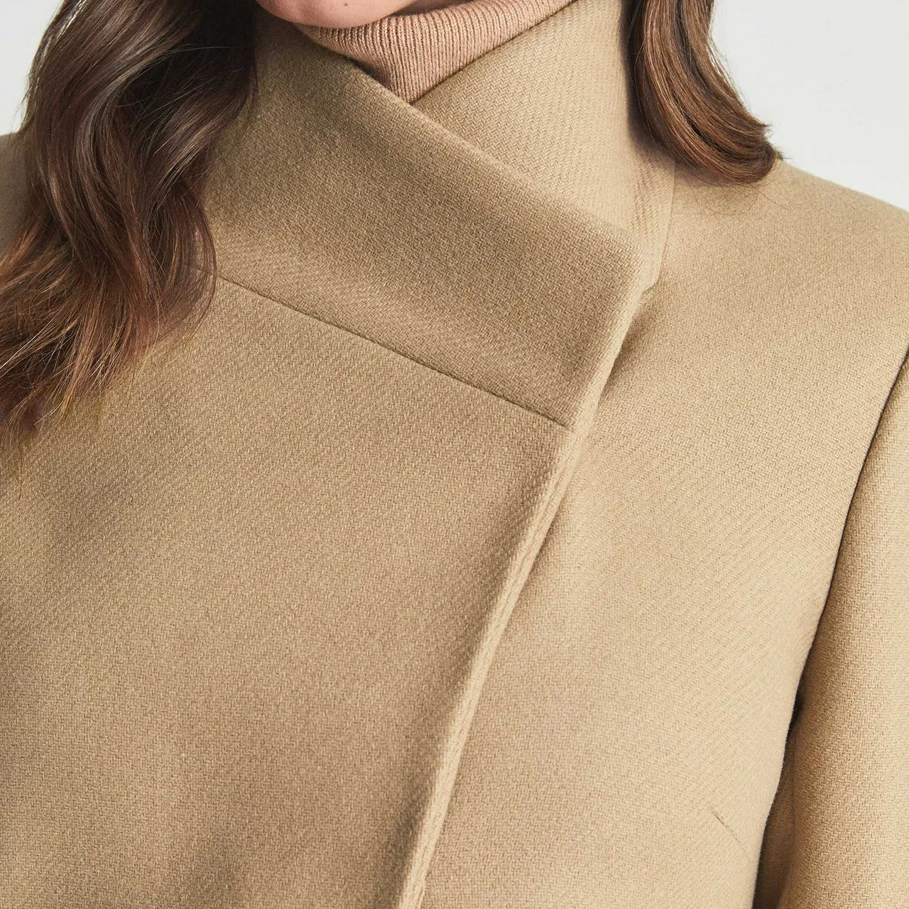 REISS Mia Asymmetric Wrap Coat - Brown