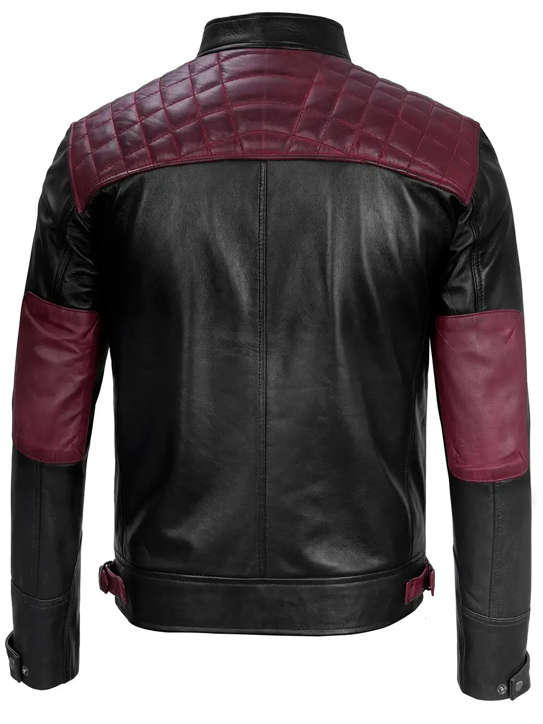 Rollins Men's Black and Maroon Quilted Cafe Racer Leather Jacket