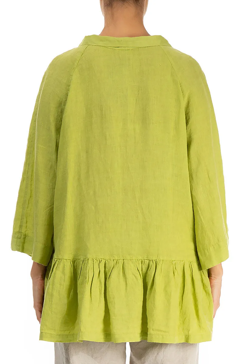 Ruffled Moss Green Linen Jacket