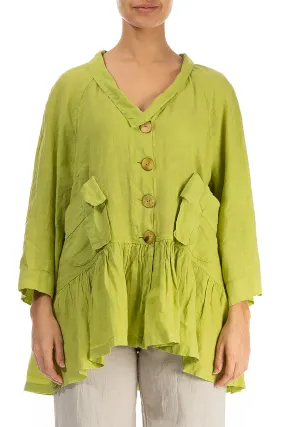 Ruffled Moss Green Linen Jacket