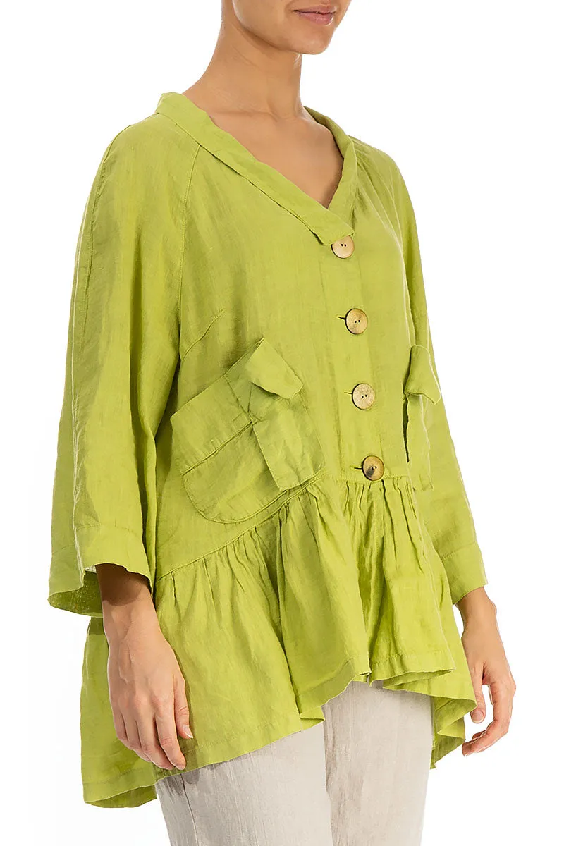 Ruffled Moss Green Linen Jacket