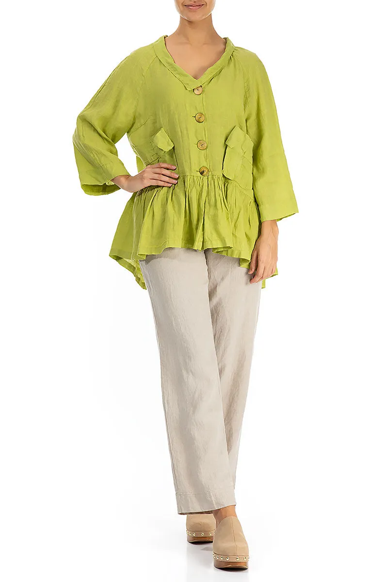 Ruffled Moss Green Linen Jacket