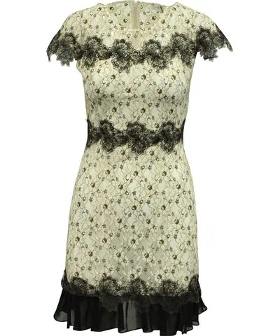 Sandro Paris Two-Tone Lace Dress in White and Black Polyester