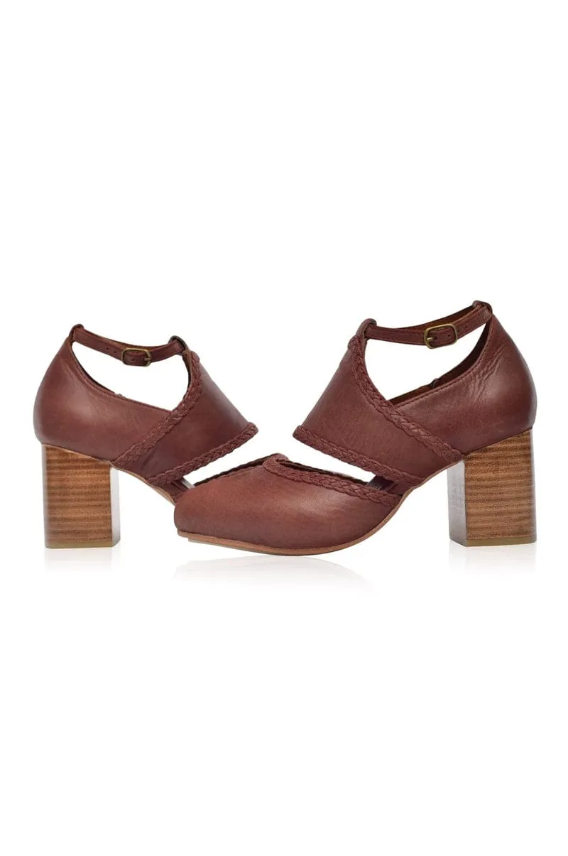 Serenity Leather Heels in Vintage Brown