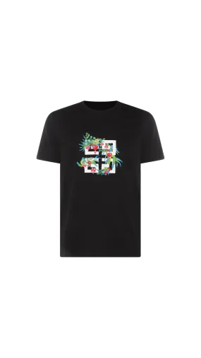 Slim Fit Floral 4G Logo Cotton Graphic T-Shirt - Black