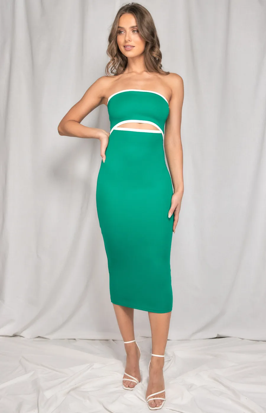 Strapless Bodycon Dress with Waist Cut Out Detail (WDR413A)