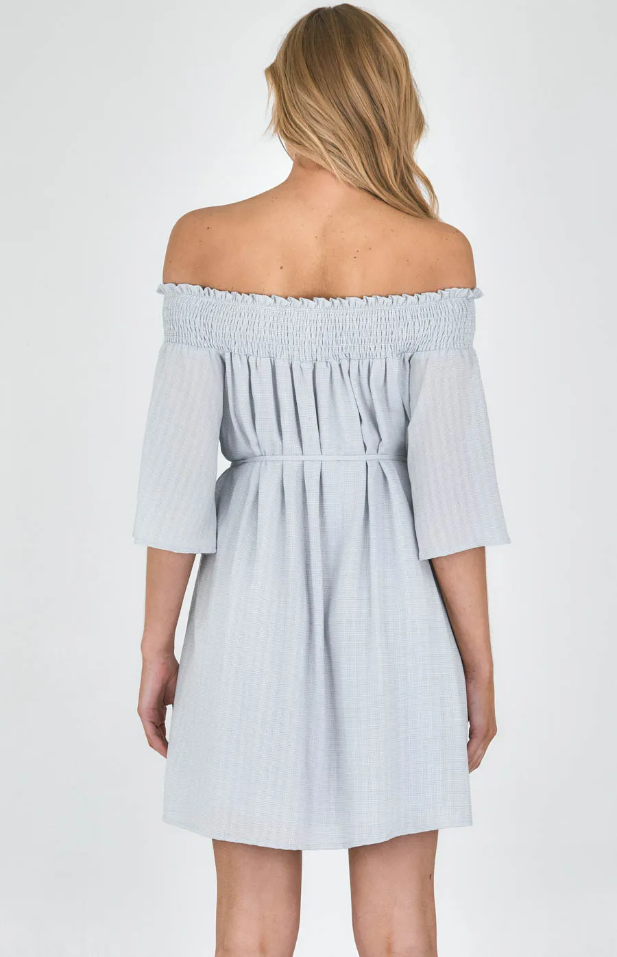 Textured Off the Shoulder Dress with Waist Tie (SDR999A) 