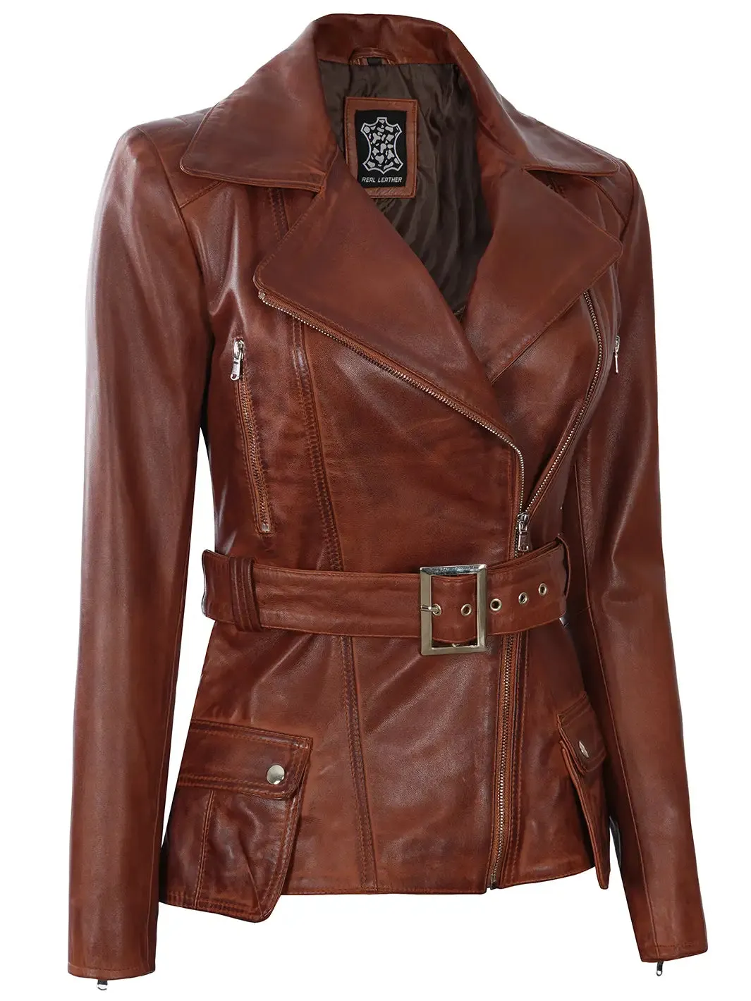 Victoria Cognac Wax Women Leather Jacket