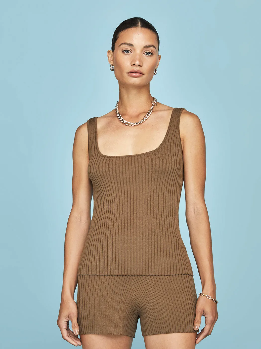 Wide Scoop Neck Cami - Brown